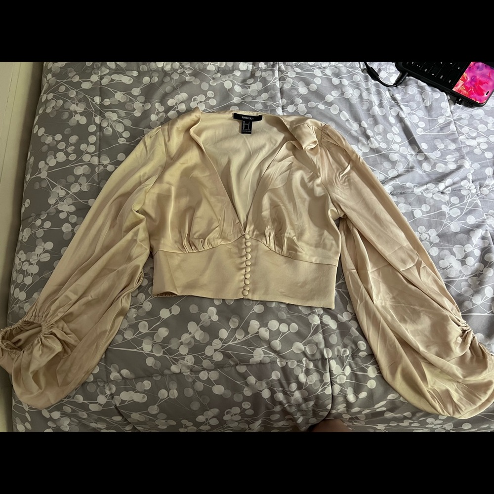 Forever21 Long Sleeve Deep Cut Top